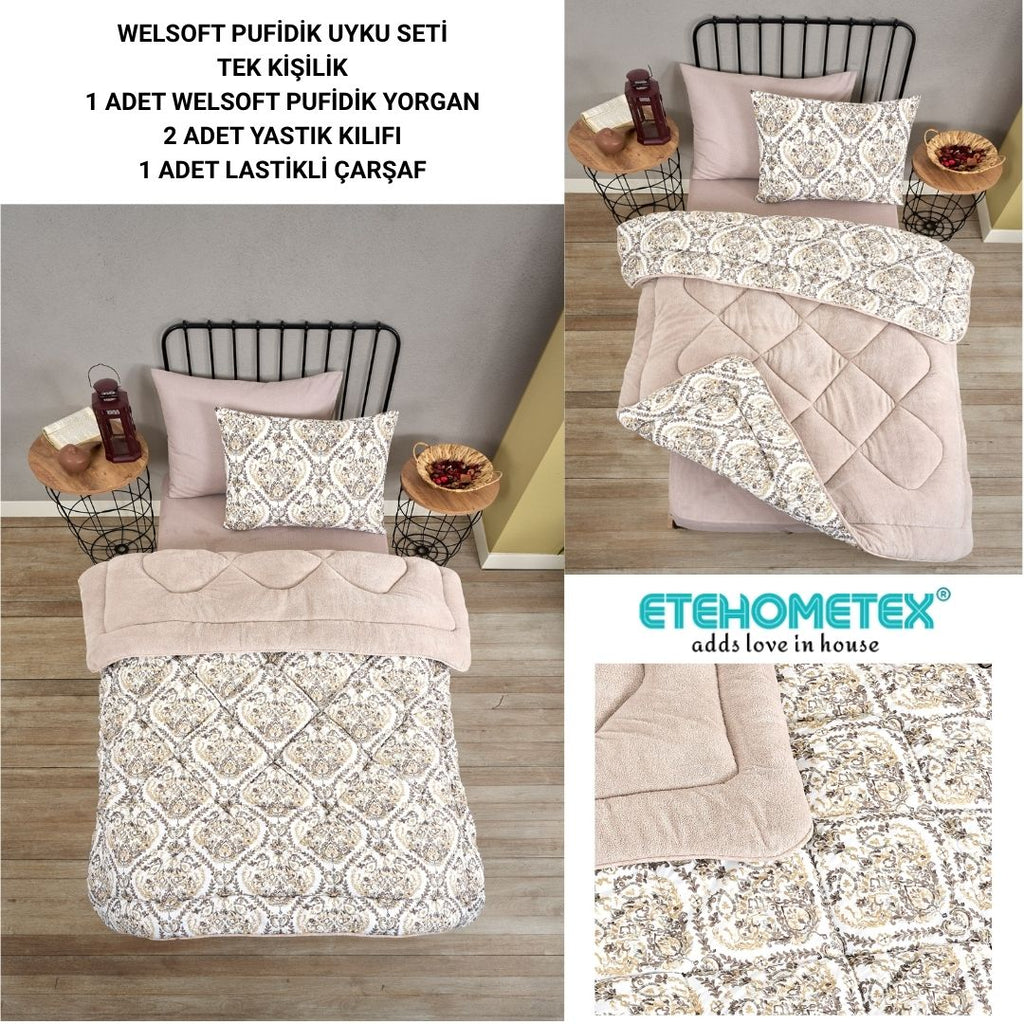 ETE HOMETEX TEK KİŞİLİK WELSOFT UYKU SETİ AKSU BEJ 8696474231994