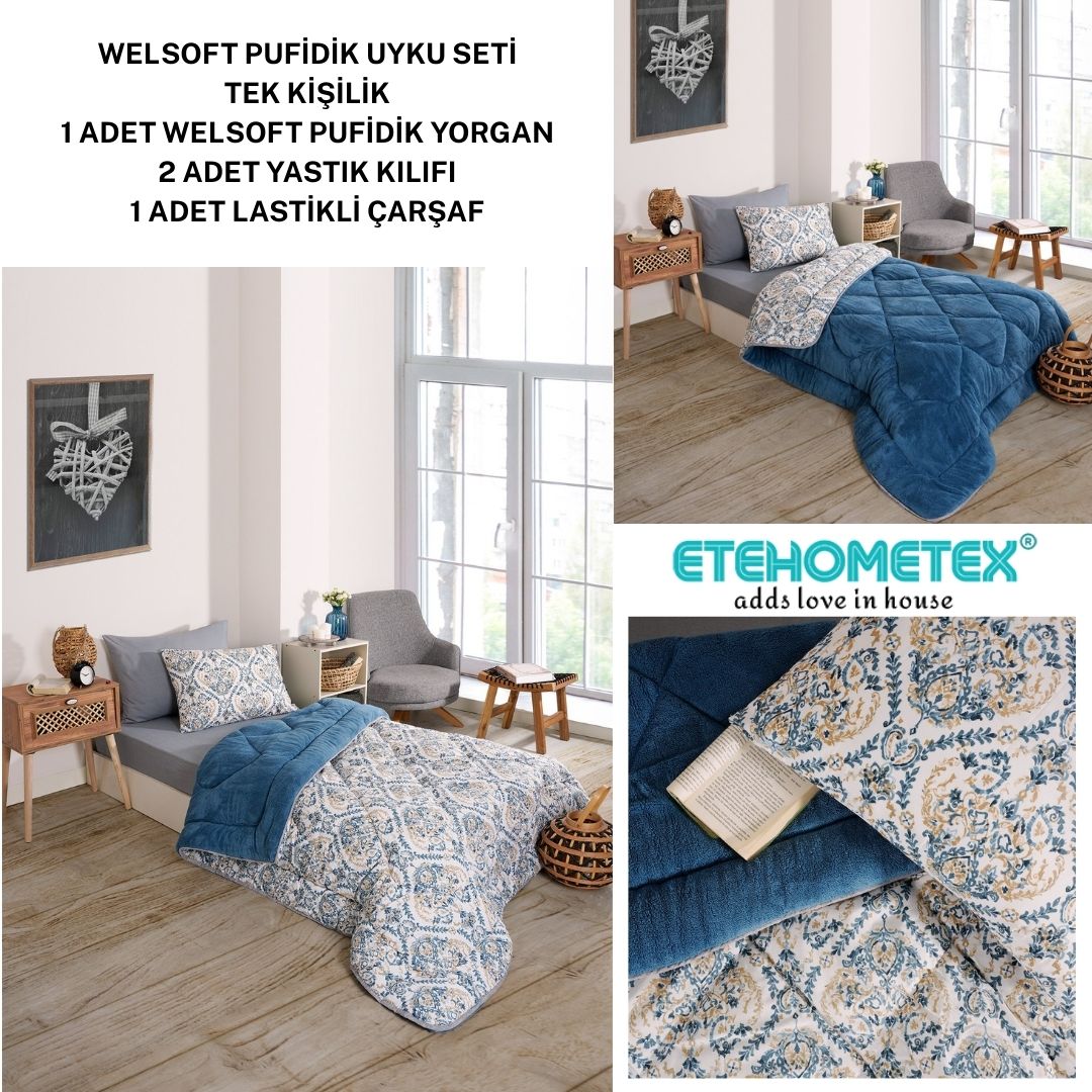 ETE HOMETEX TEK KİŞİLİK WELSOFT UYKU SETİ AKSU İNDİGO 8696474231996