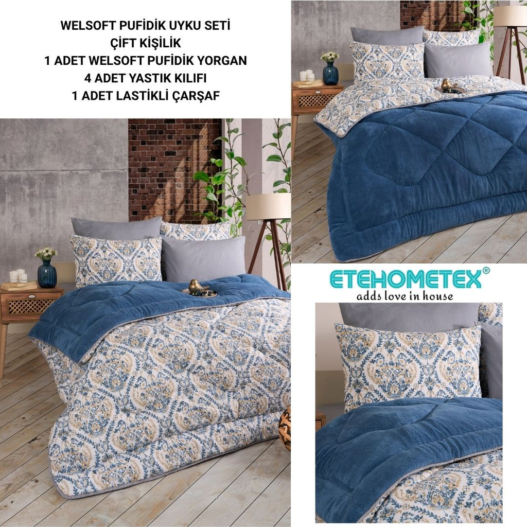 ETE HOMETEX ÇİFT KİŞİLİK WELSOFT UYKU SETİ AKSU İNDİGO 8696474231973