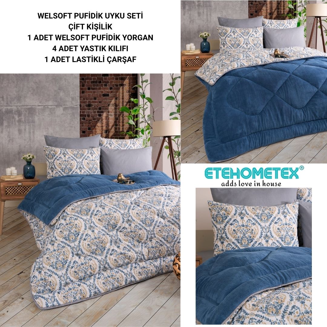 ETE HOMETEX ÇİFT KİŞİLİK WELSOFT UYKU SETİ AKSU İNDİGO 8696474231973