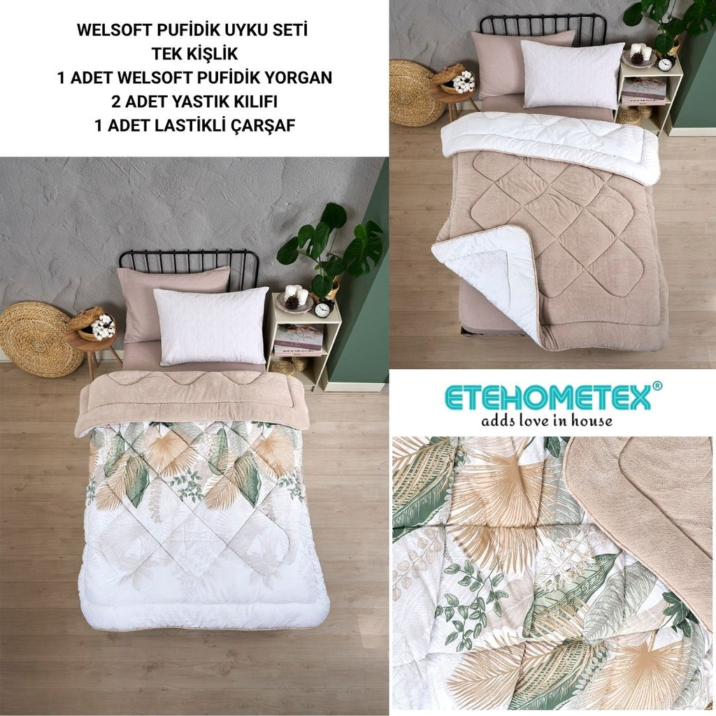 ETE HOMETEX TEK KİŞİLİK WELSOFT UYKU SETİ ALENA BEJ 8696474231997