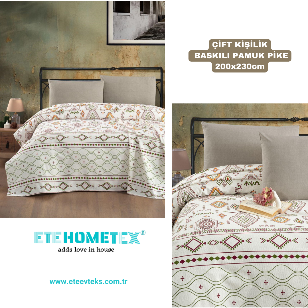 ETEHOMETEX ÇİFT KİŞİLİK BASKILI PAMUK PİKE ANATOLİA BEJ 8696474231844