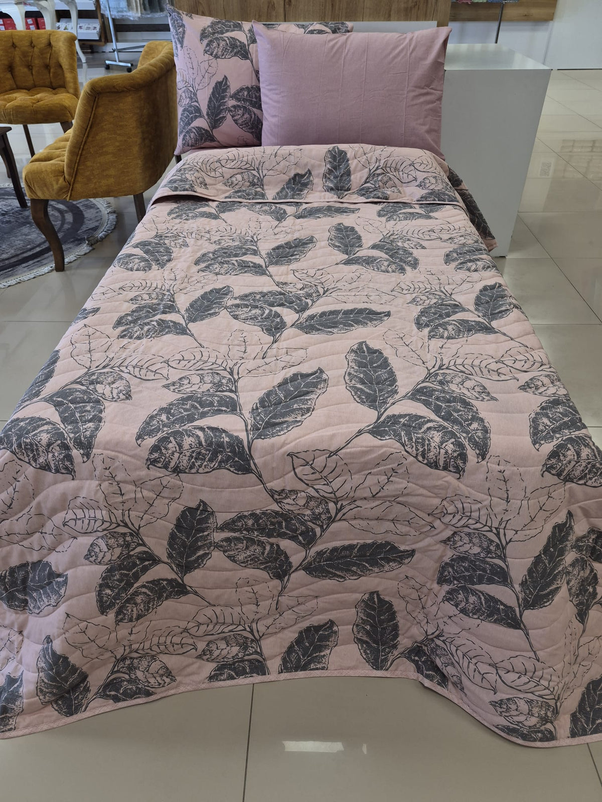 ETEHOMETEX Pamuklu Kapitoneli Yatak Örtüsü TAKIMI TEK KİŞİLİK ARİNA PUDRA 8696474232127