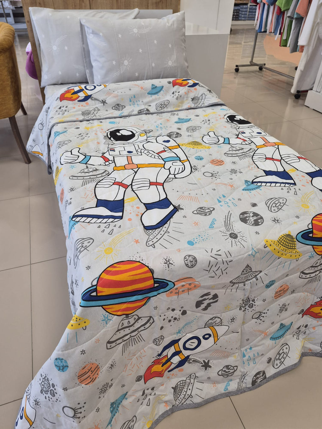 ETEHOMETEX Pamuklu Kapitoneli Yatak Örtüsü TAKIMI TEK KİŞİLİK ASTRANOT 8696474232128