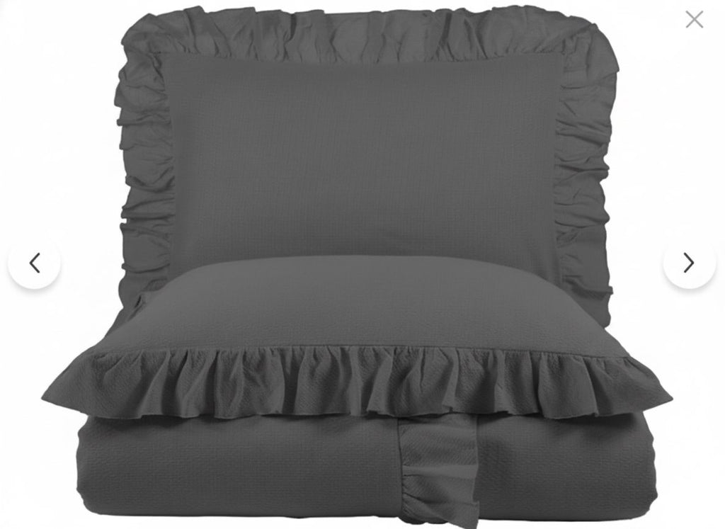 ETEHOMETEX %100 Doğal Pamuk Tek Kişilik Fırfırlı Nevresim Seti 160x220 cm ANTRASİT 8696474232065