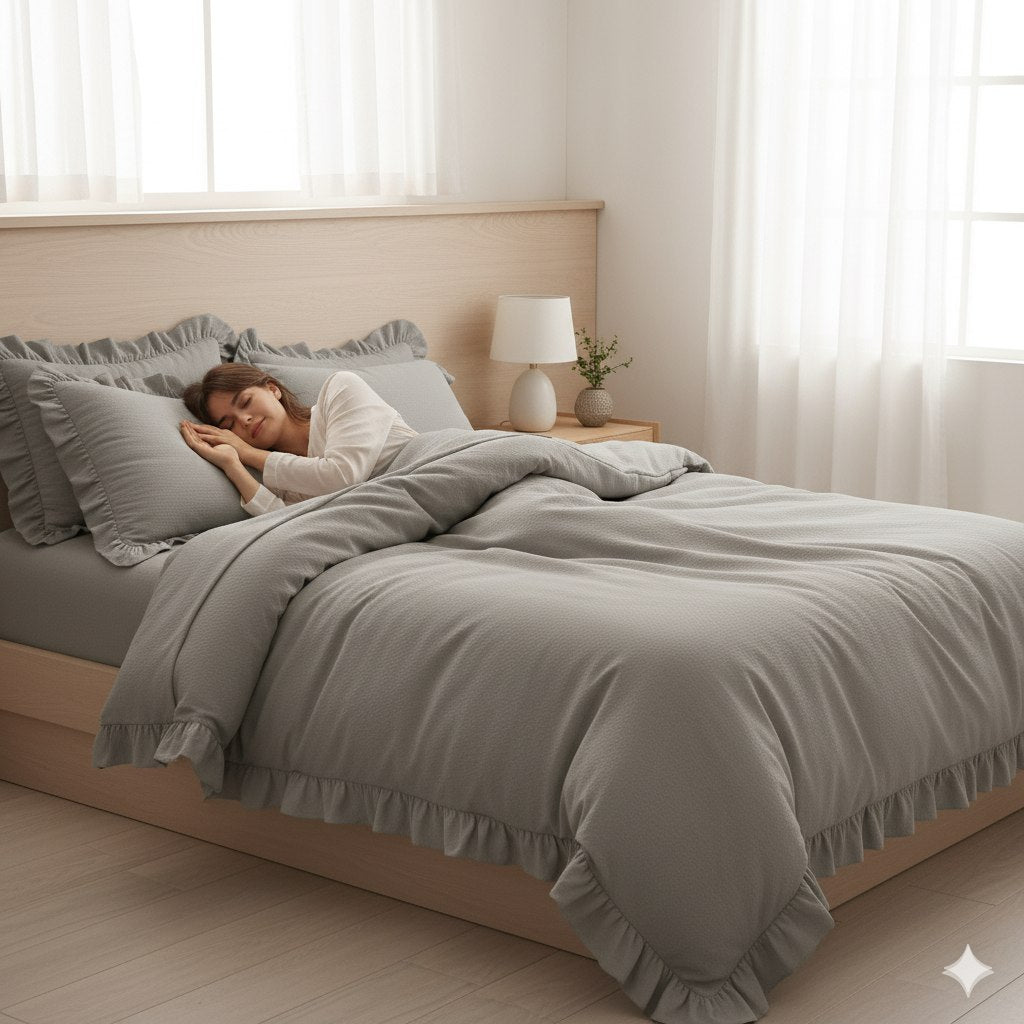 ETEHOMETEX %100 Doğal Pamuk Tek Kişilik Fırfırlı Nevresim Seti 160x220 cm TAŞ 8696474232067