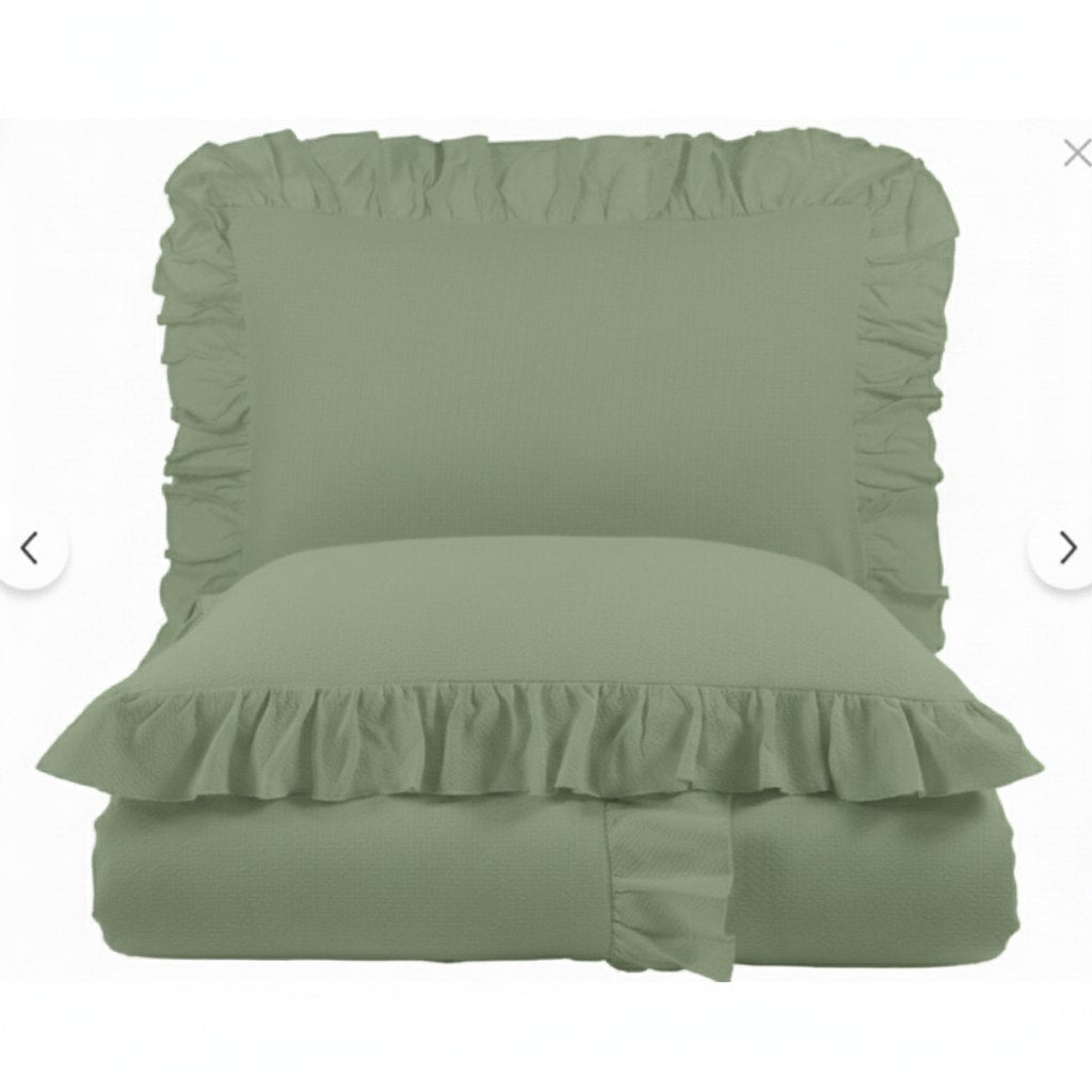 ETEHOMETEX %100 Doğal Pamuk Tek Kişilik Fırfırlı Nevresim Seti 160x220 cm YEŞİL 8696474232068