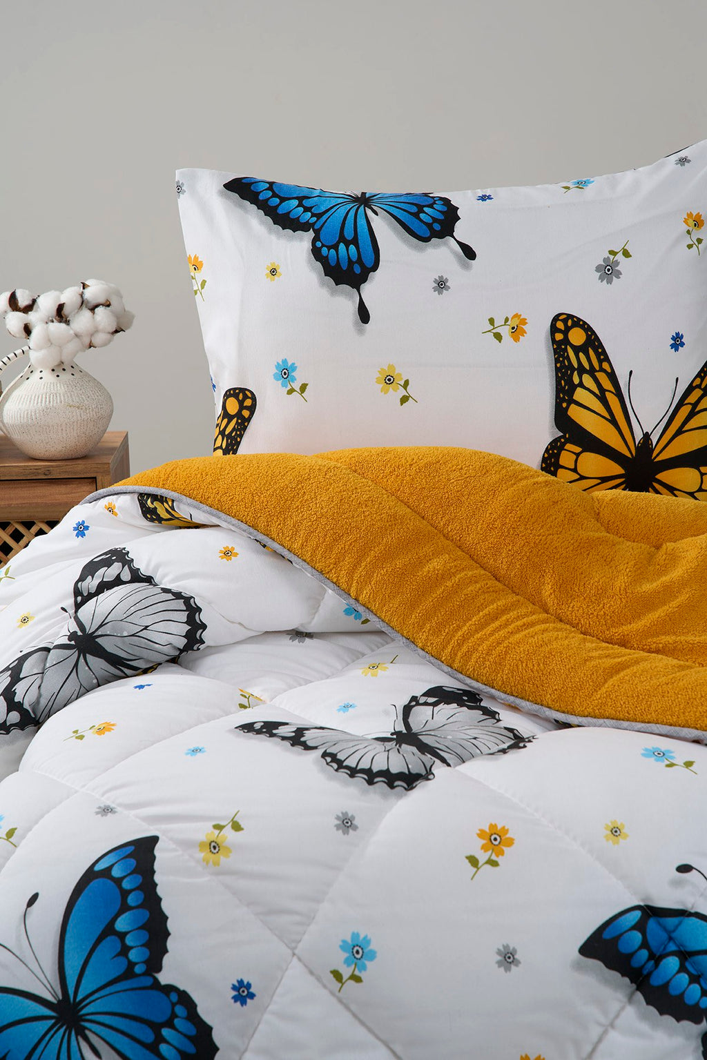 ETE HOMETEX TEK KİŞİLİK LÜX WELSOFT YORGAN SETİ KELEBEK HARDAL155X215CM 8696474232008