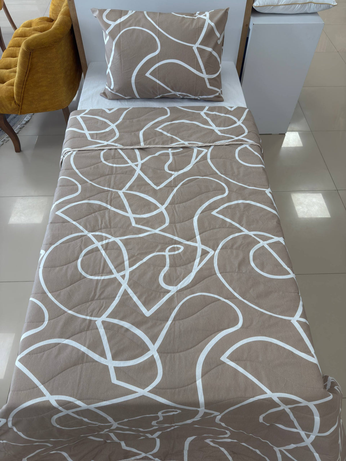 ETEHOMETEX Pamuklu Kapitoneli Yatak Örtüsü Seti TEK KİŞİLİK MİX BEJ 8696474232105
