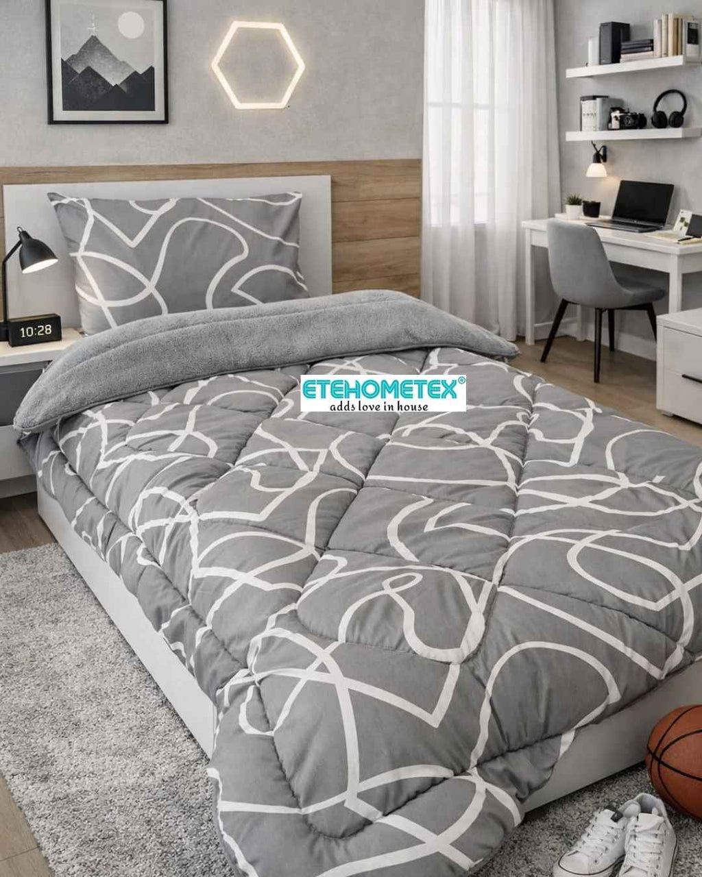 ETE HOMETEX TEK KİŞİLİK LÜX WELSOFT YORGAN SETİ MİX GRİ 8696474232070