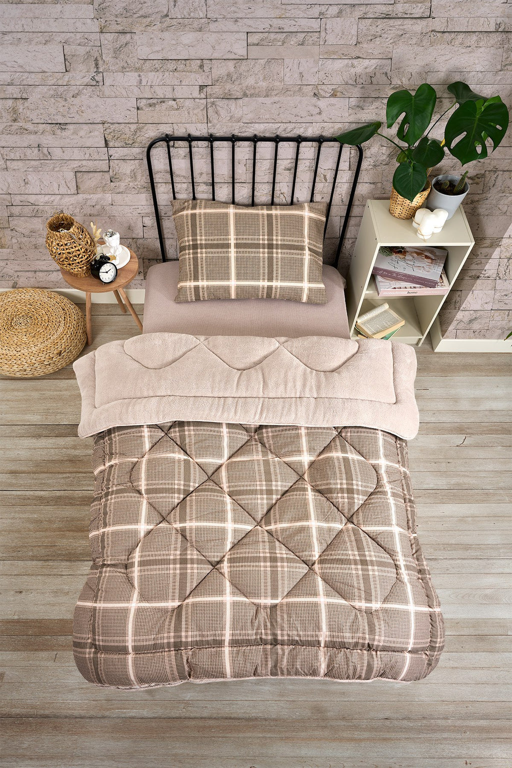 ETE HOMETEX TEK KİŞİLİK LÜX WELSOFT YORGAN SETİ SAFİR BEJ 155X215CM 8696474231849