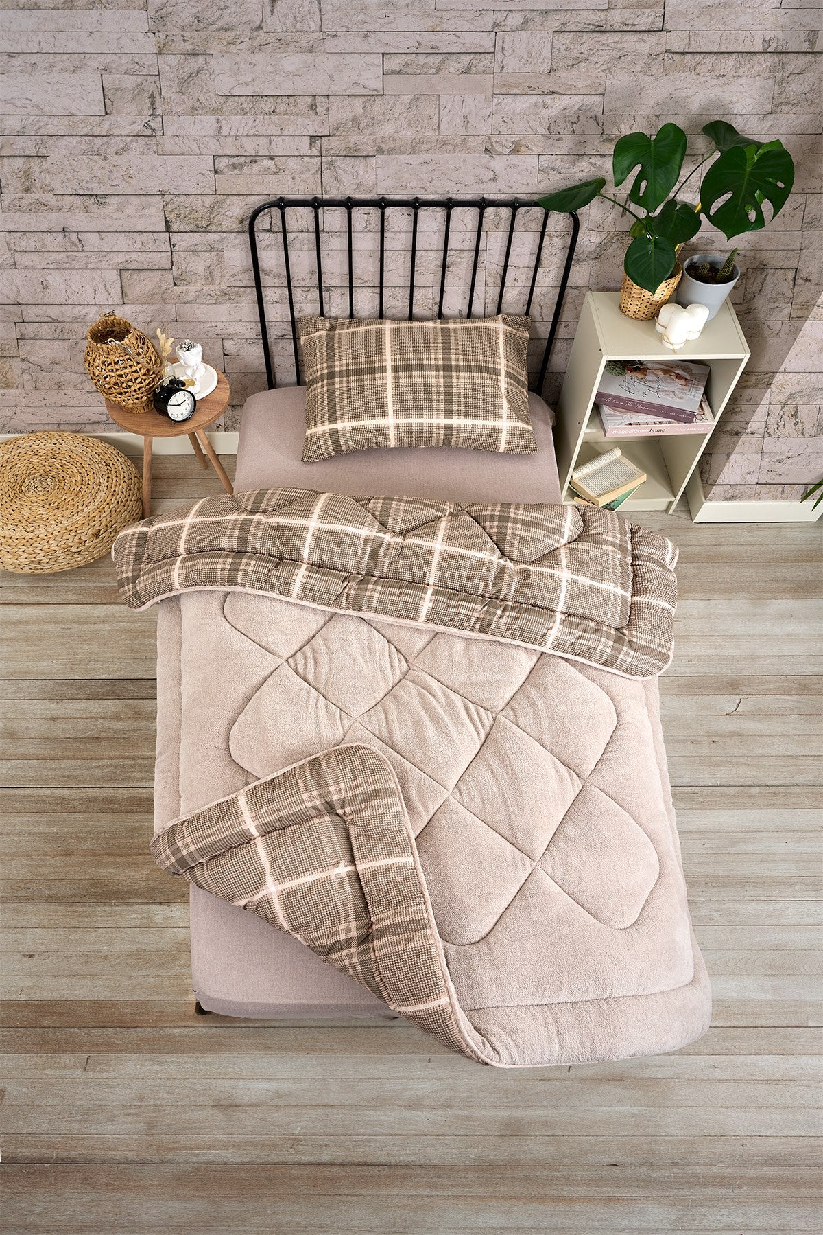 ETE HOMETEX TEK KİŞİLİK LÜX WELSOFT YORGAN SETİ SAFİR BEJ 155X215CM 8696474231849