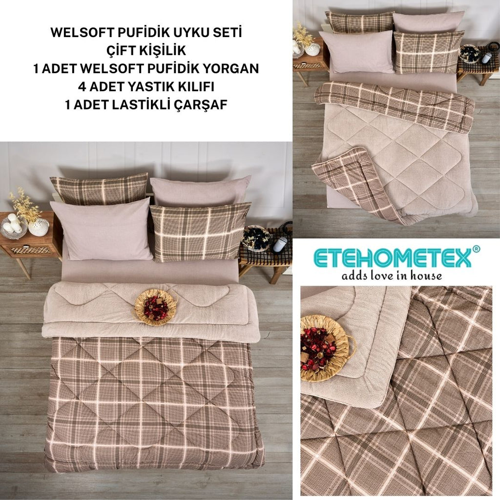 ETE HOMETEX ÇİFT KİŞİLİK WELSOFT UYKU SETİ SAFİR BEJ 8696474231985