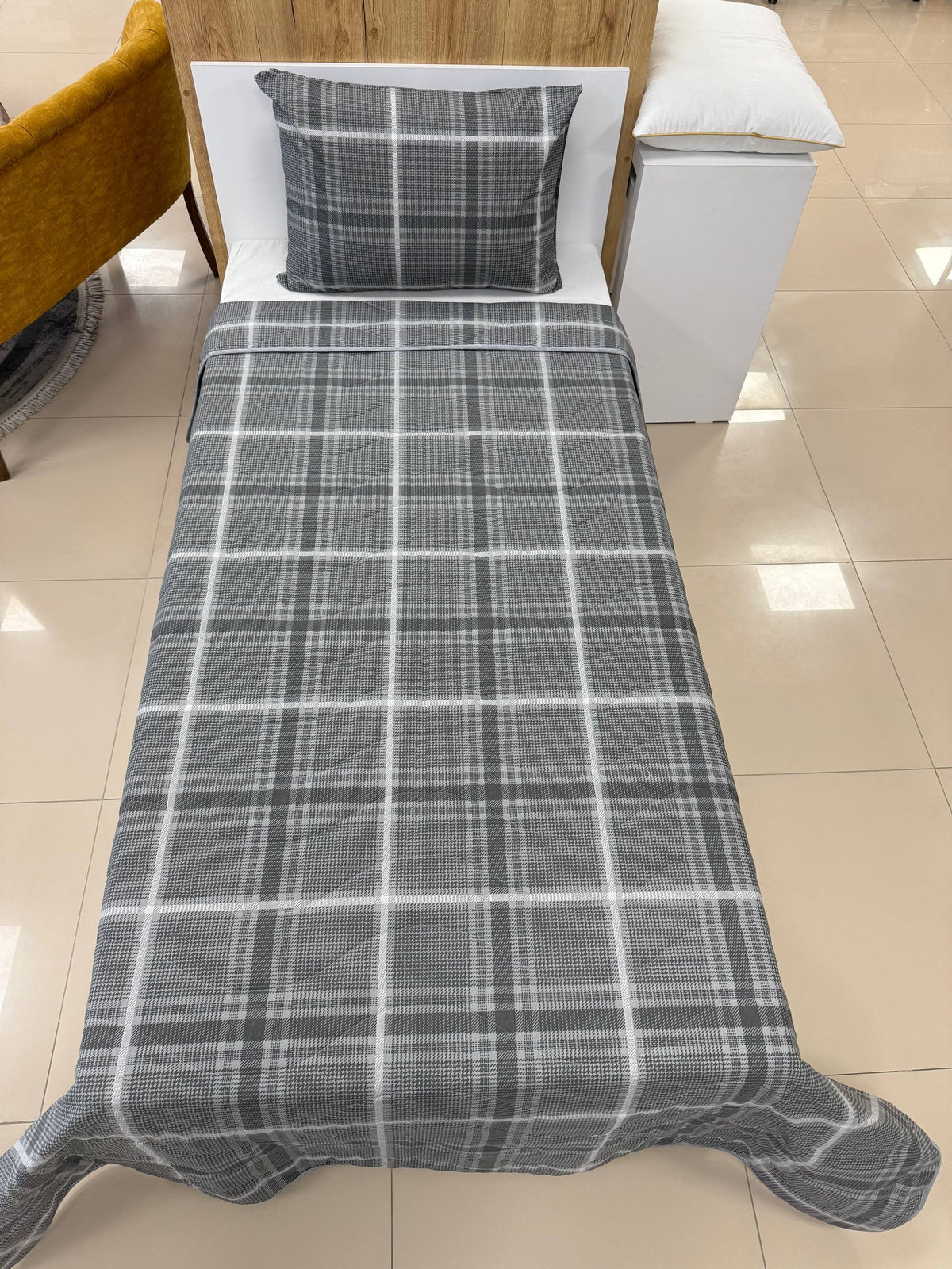 ETEHOMETEX Pamuklu Kapitoneli Yatak Örtüsü Seti TEK KİŞİLİK SAFİR GRİ 8696474232104