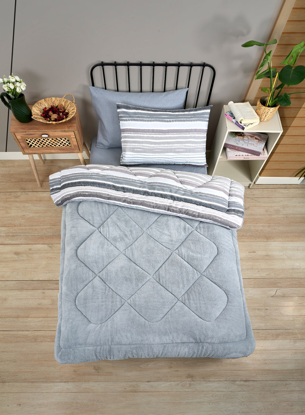 ETE HOMETEX TEK KİŞİLİK WELSOFT UYKU SETİ TASEL GRİ 8696474232022