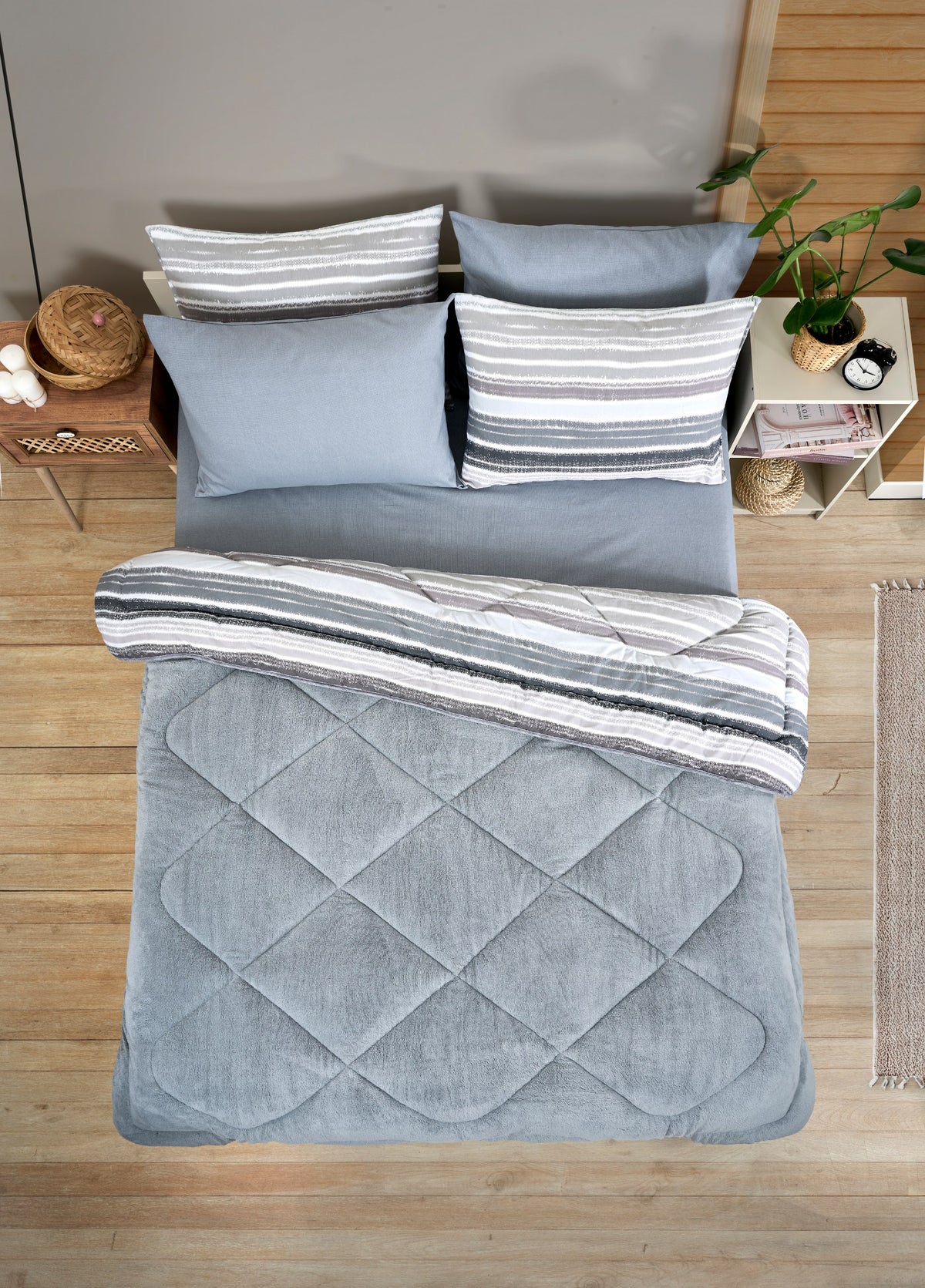 ETE HOMETEX ÇİFT KİŞİLİK WELSOFT UYKU SETİ TASEL GRİ 8696474231989