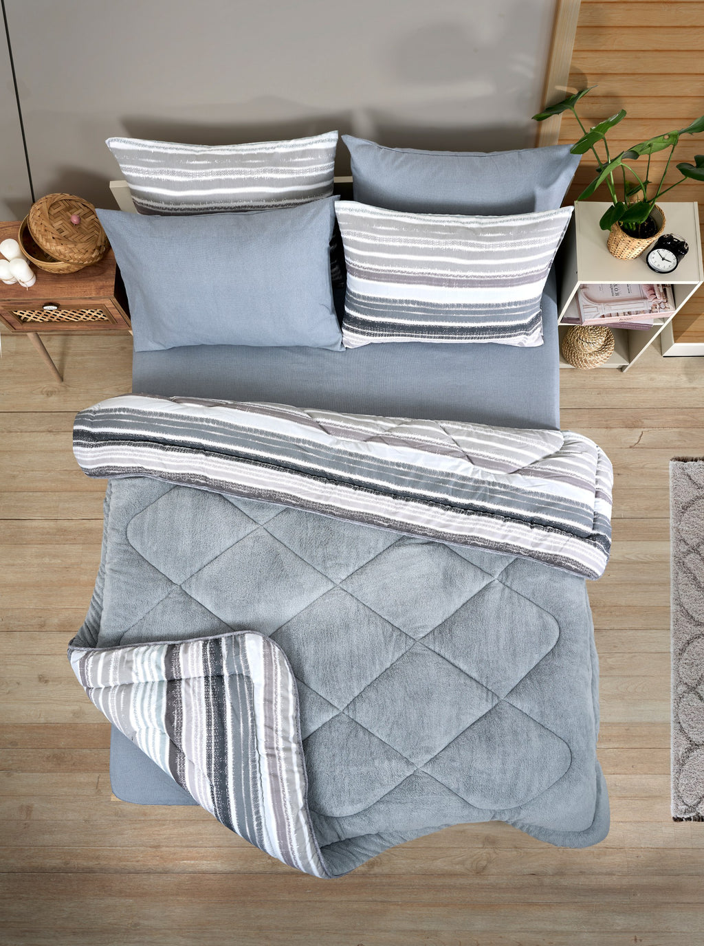 ETE HOMETEX ÇİFT KİŞİLİK WELSOFT UYKU SETİ TASEL GRİ 8696474231989