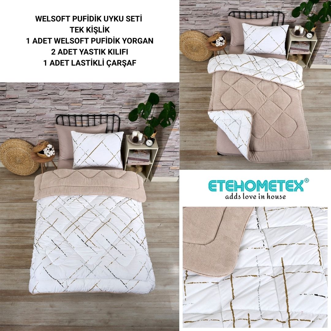ETE HOMETEX TEK KİŞİLİK WELSOFT UYKU SETİ YANSIMA BEJ 8696474232023
