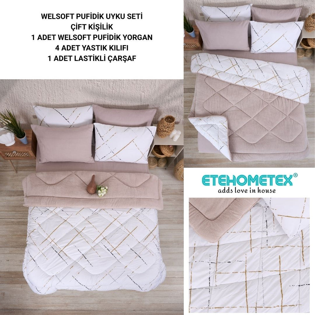 ETE HOMETEX ÇİFT KİŞİLİK WELSOFT UYKU SETİ YANSIMA BEJ 8696474231991