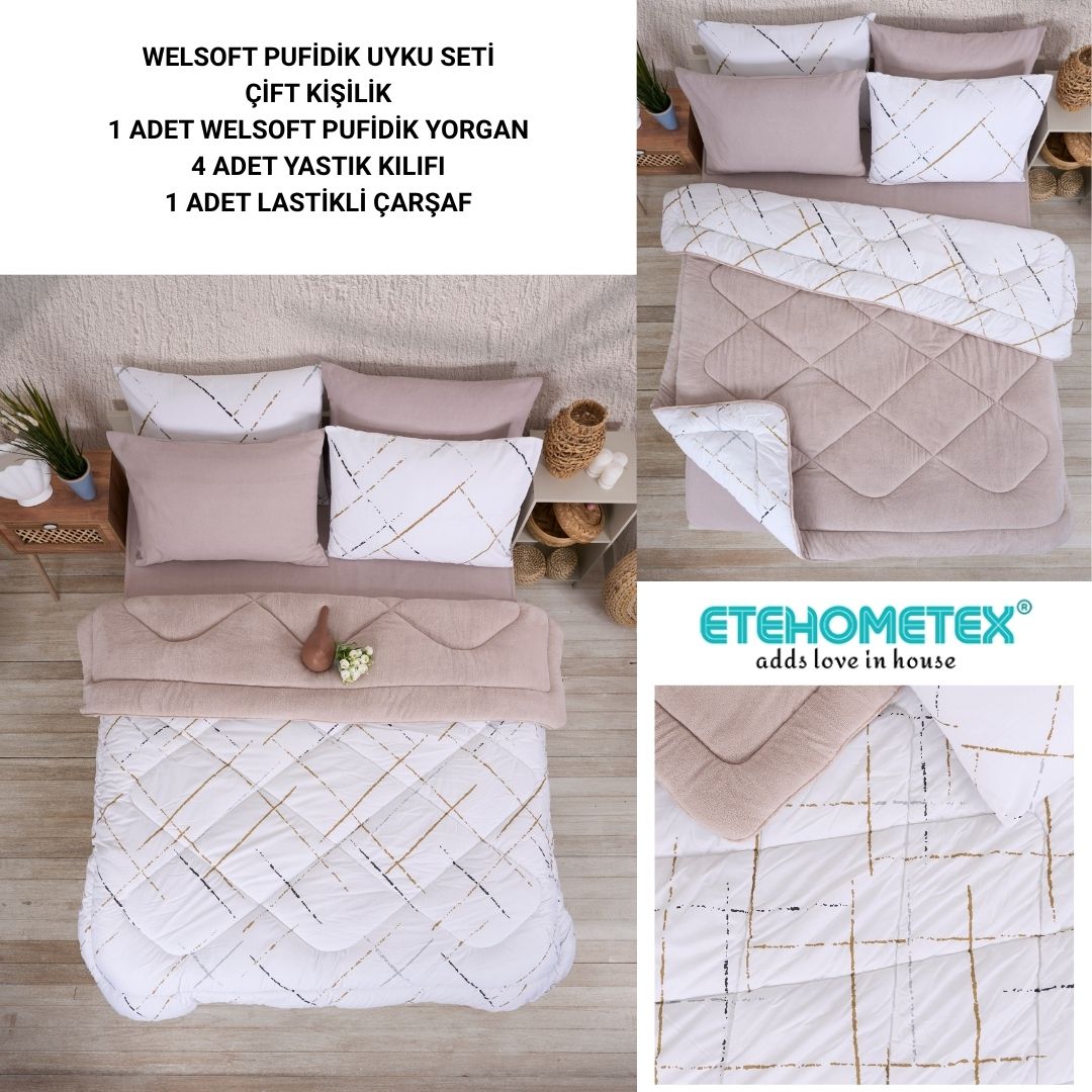 ETE HOMETEX ÇİFT KİŞİLİK WELSOFT UYKU SETİ YANSIMA BEJ 8696474231991