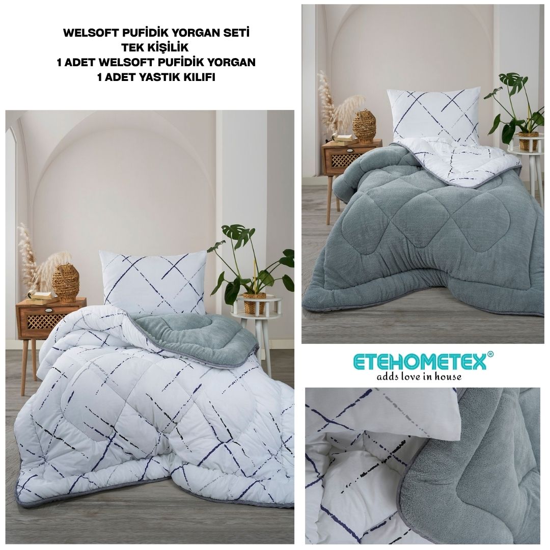 ETE HOMETEX TEK KİŞİLİK LÜX WELSOFT YORGAN SETİ YANSIMA GRİ155X215CM 8696474232010