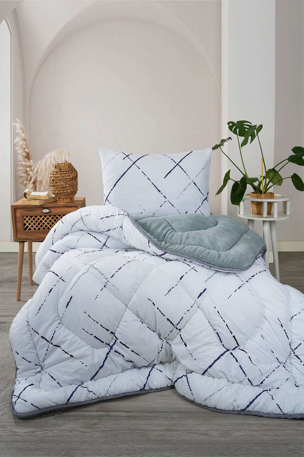 ETE HOMETEX TEK KİŞİLİK LÜX WELSOFT YORGAN SETİ YANSIMA GRİ155X215CM 8696474232010