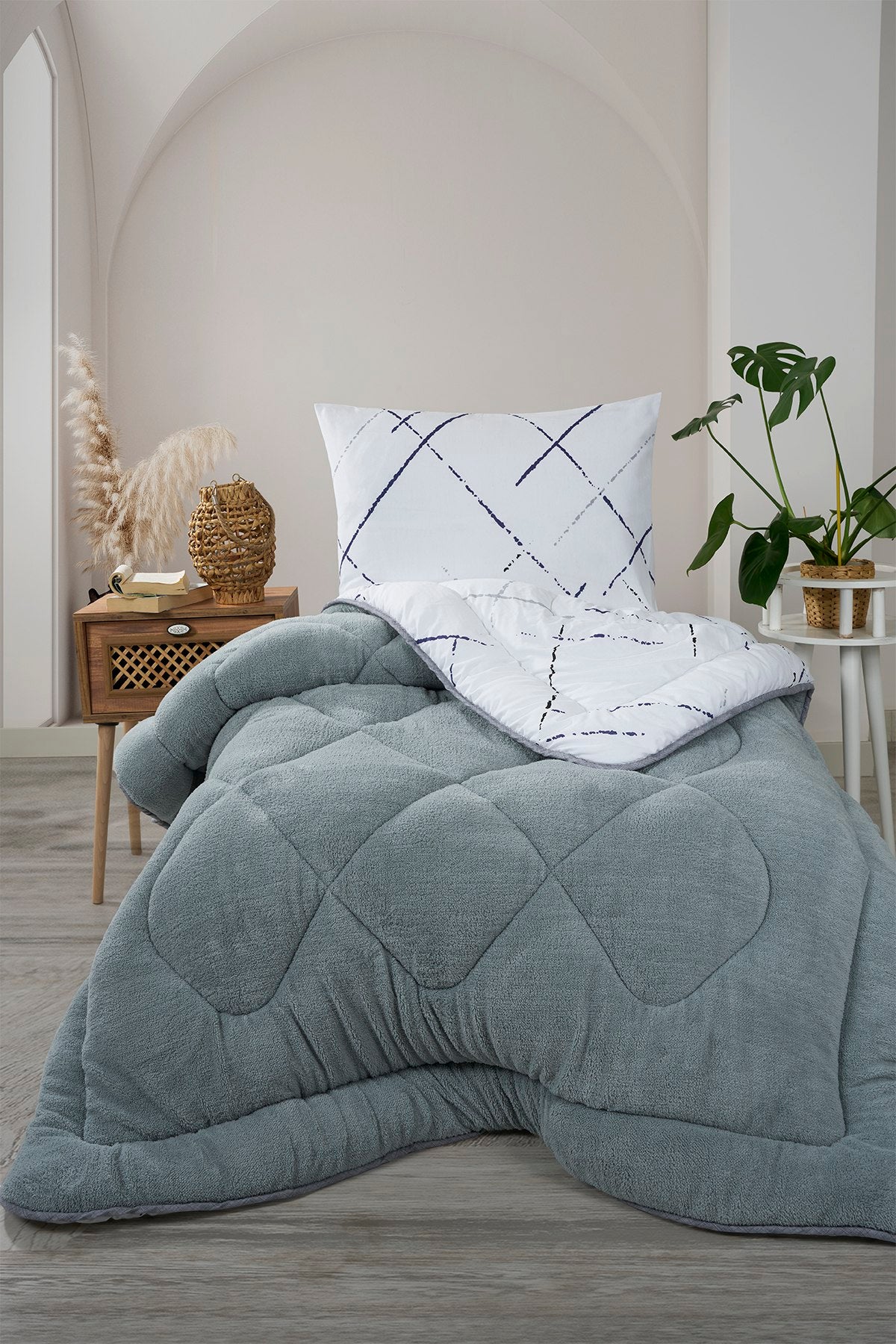 ETE HOMETEX TEK KİŞİLİK LÜX WELSOFT YORGAN SETİ YANSIMA GRİ155X215CM 8696474232010
