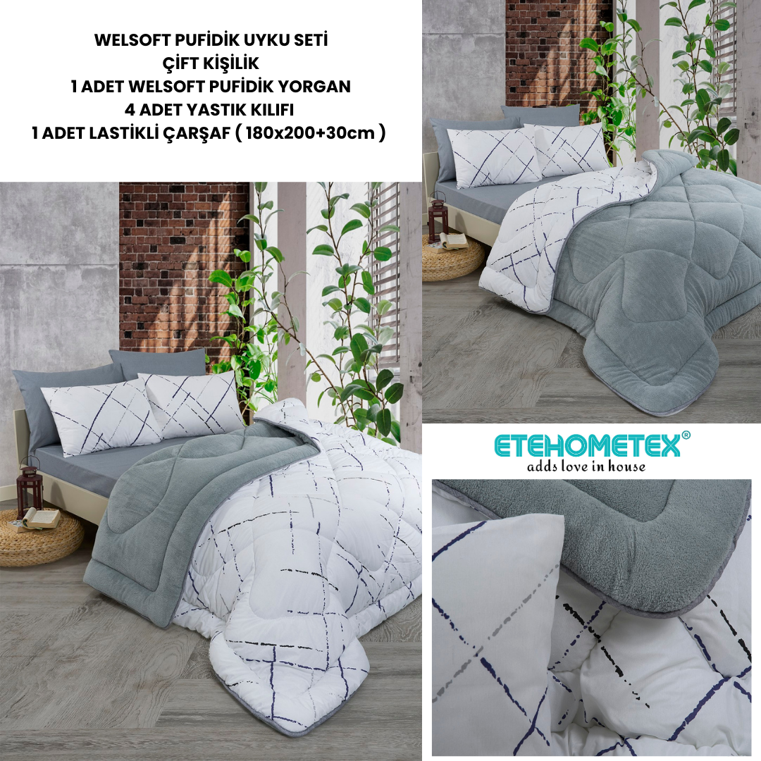 ETE HOMETEX ÇİFT KİŞİLİK WELSOFT UYKU SETİ YANSIMA GRİ 8696474232027